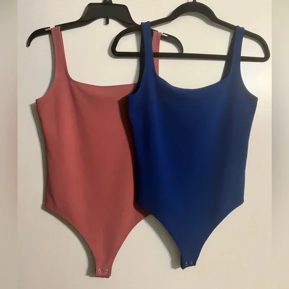 Express Royal Blue Square Neck Bodysuit Express Blush Pink Square Neck Bodysuit - Picture 1 of 8